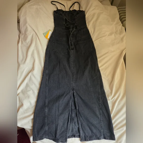 Zara Strappy Denim Maxi Dress Black Sze S BNWT - Picture 2 of 15